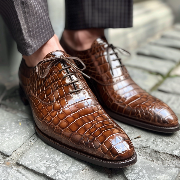 Jacopo Brown Leather Croc Print Oxford