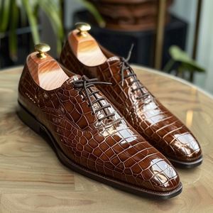 Leonzio Brown Leather Croc Print Oxford