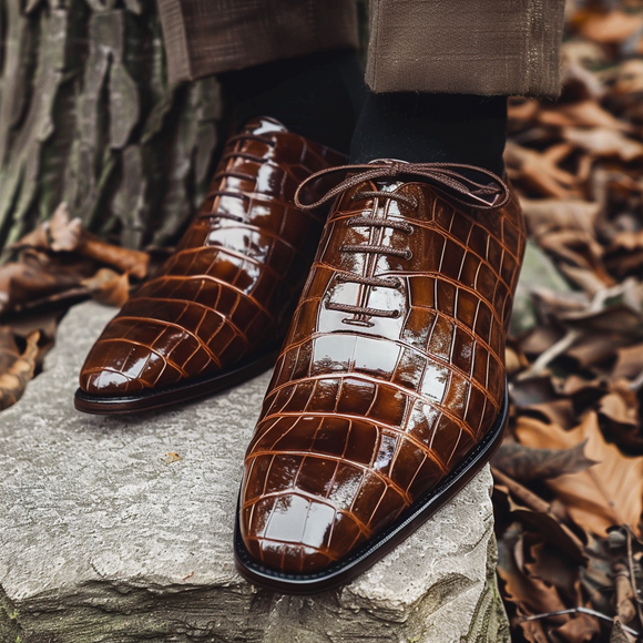 Lidoro Brown Leather Croc Print Oxford