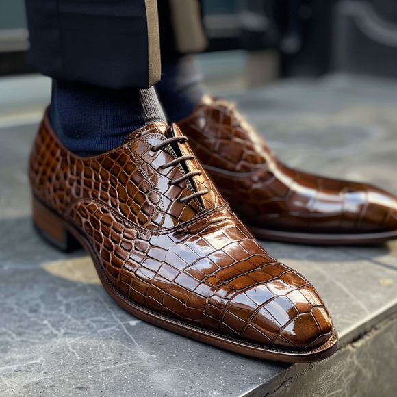 Lino Brown Leather Croc Print Oxford