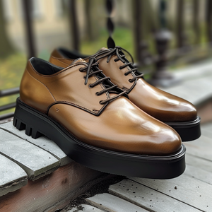 Brown Leather Cariberto With Thick Sole Oxford Shoe