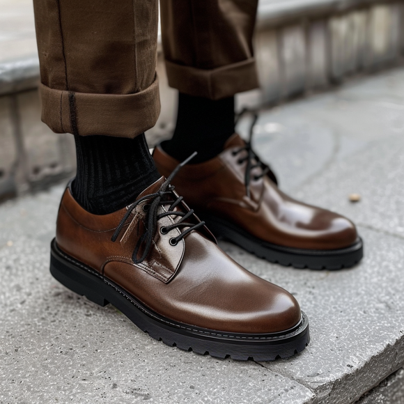 Brown Leather Carmelo With Thick Sole Oxford Shoe