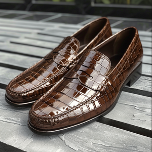 brown Croc Print Leather Demetrio Loafers