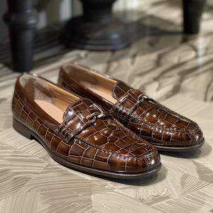 brown Croc Print Leather Benedetto Loafers