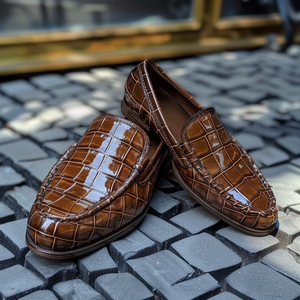 brown Croc Print Leather Bonifacio Loafers