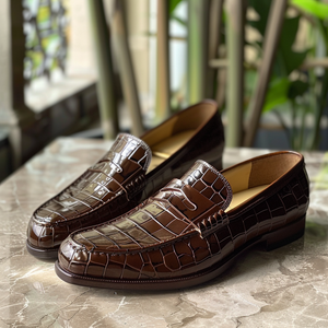 brown Croc Print Leather Clodomiro Loafers