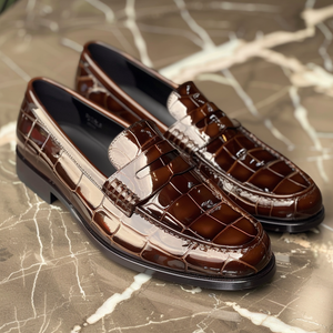 brown Croc Print Leather Damocle Loafers