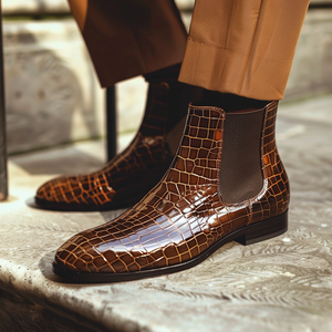 Brown Croc Print Leather Raniero ride Slip On Chelsea Boots