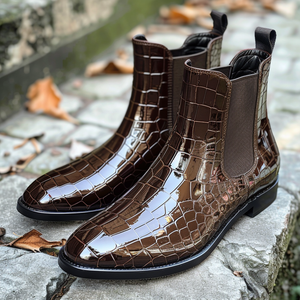 Brown Croc Print Leather Oliviero Slip On Chelsea Boots