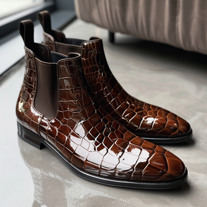 Brown Croc Print Leather Palmiro Slip On Chelsea Boots