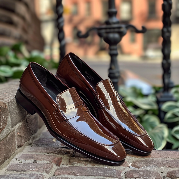 Brown Patent Leather Clodoveo Slip On Pointed Loafer Shoes