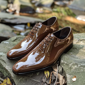 Brown Patent Leather Ercilio Lace-Up Pointed Oxford Shoes