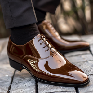 Brown Patent Leather Epifanio Lace-Up Pointed Oxford Shoes