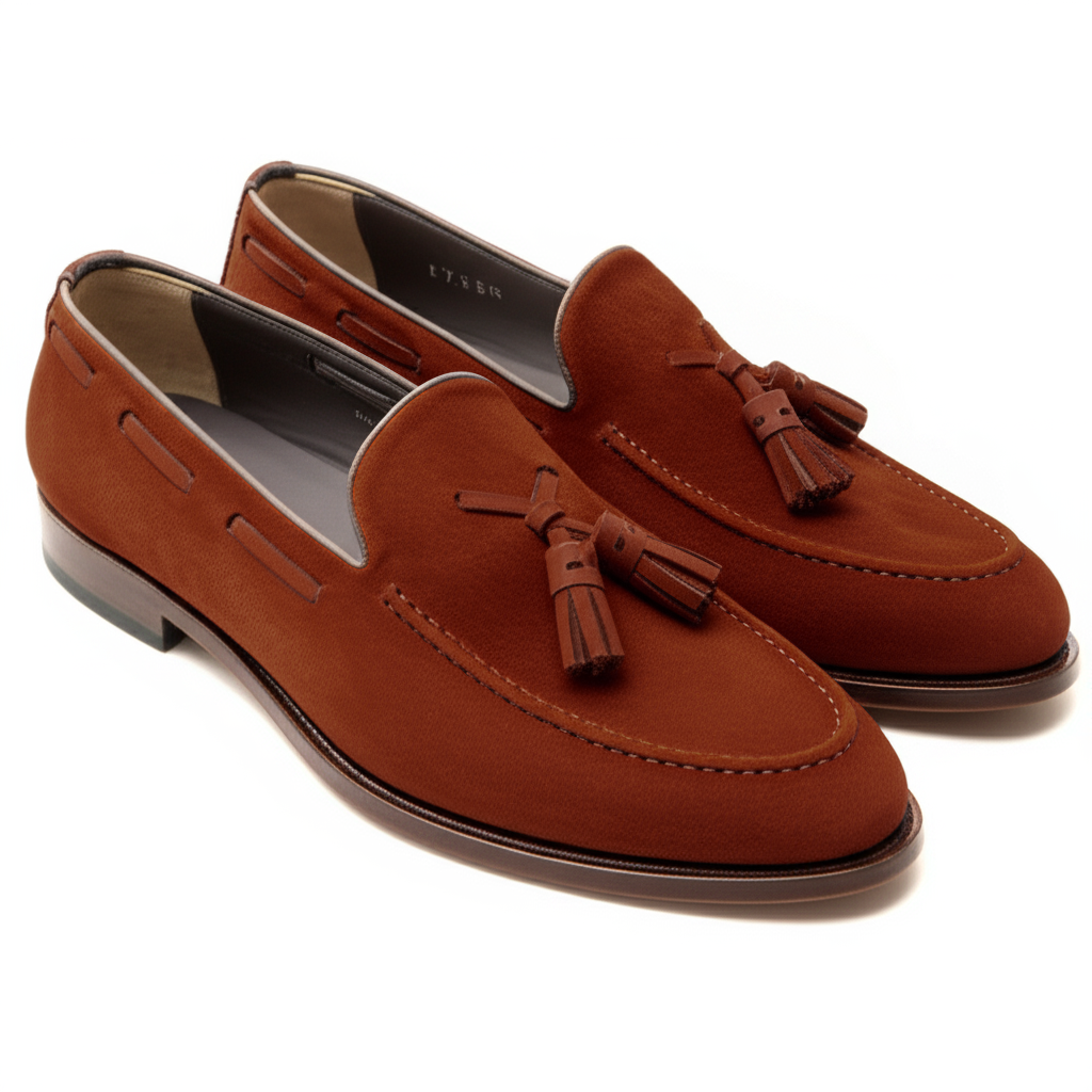 Suede Loafers with Brown Leather Tassels