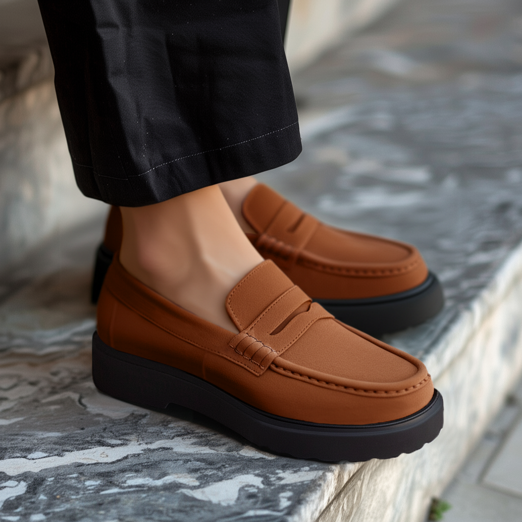 JULIUS_7 Size 9.5 Brown Black Suede Chunky Tread Sole Loafers main image 0