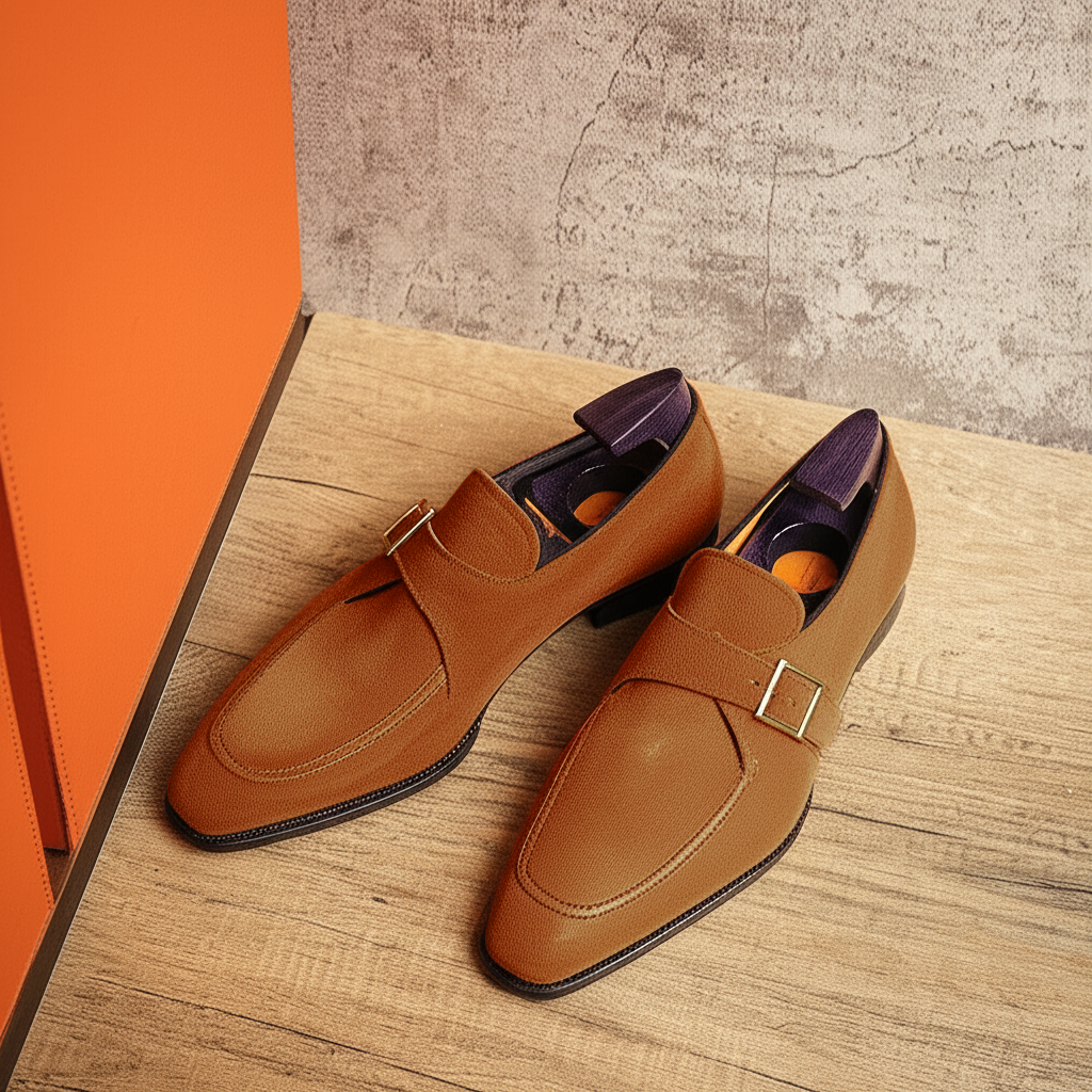 Brown Suede Leather Algarve Single Monk Straps - AW24