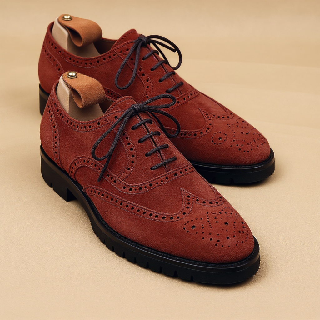 Brown Suede Leather Rene Brogue Chunky Oxfords Shoes WORK EDITION