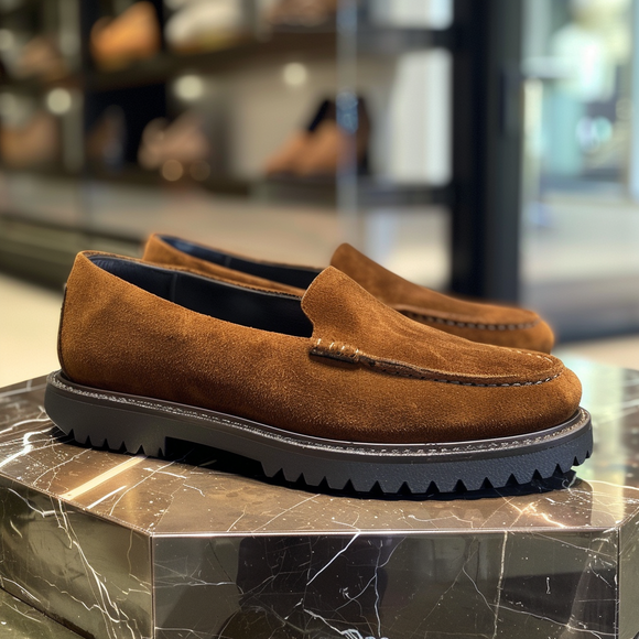 Brown Suede Leather Genzio With Thick Sole Loafers