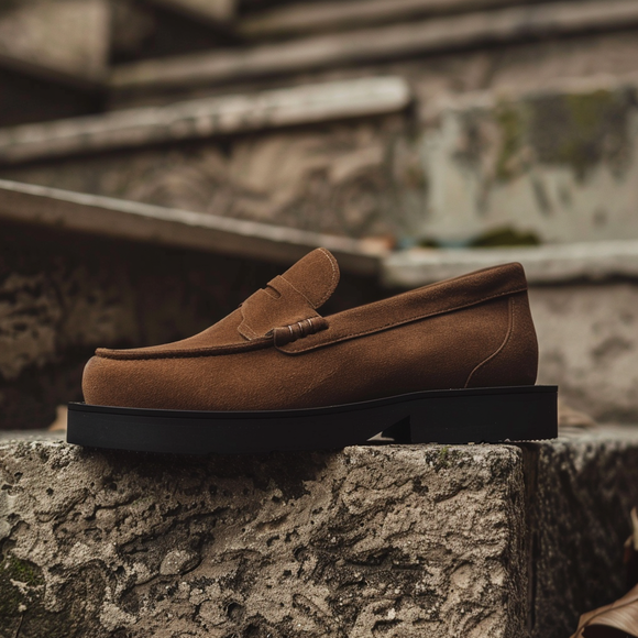 Brown Suede Leather Gelasio With Thick Sole Loafers