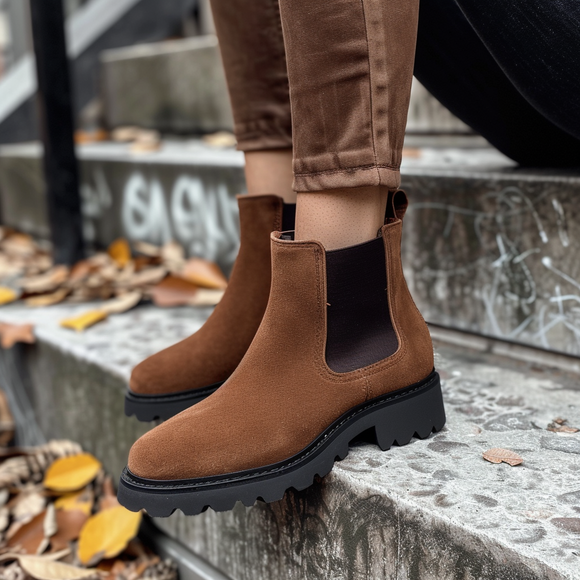 Brown Leather Fiorenzo With Thick Sole Zipper Boots