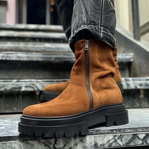 Brown Suede Maggiorino With Thick Sole Zipper Boots