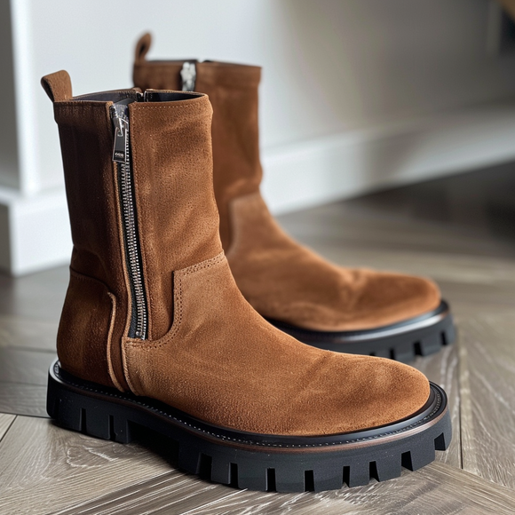 Brown Suede Mainardo With Thick Sole Zipper Boots