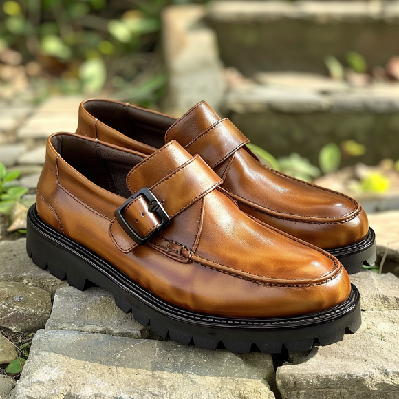 Brown Leather Bertoldo With Thick Sole Loafers