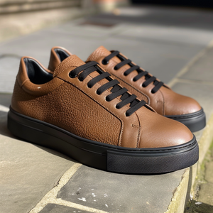 Brown Leather Crusino With Thick Sole Sneakers