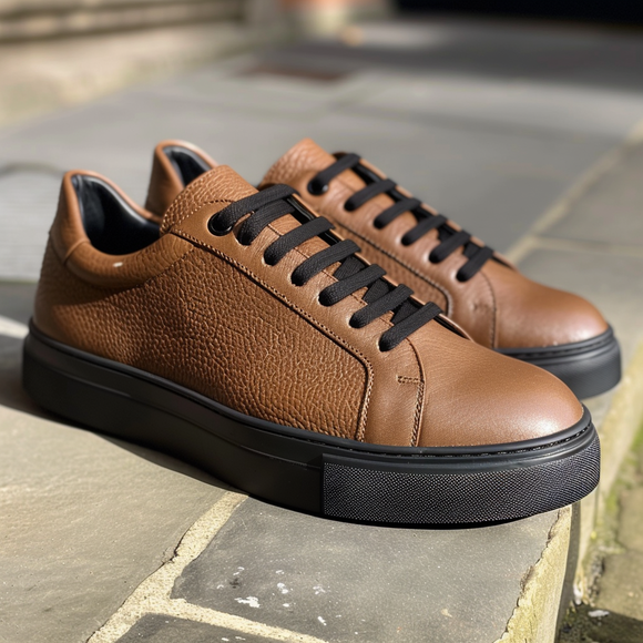 Brown Leather Crusino With Thick Sole Sneakers