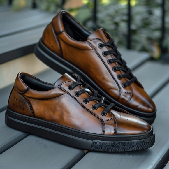 Brown Leather Damaso With Thick Sole Sneakers