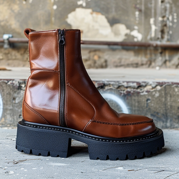 Brown Leather Egisto With Thick Sole Zipper Boots