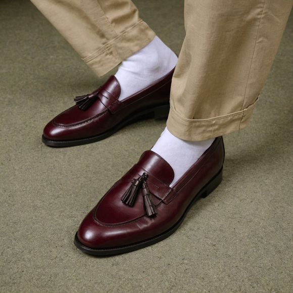 Burgundy Leather Belize Chunky Tassel Loafers - With Track Soles - AW24