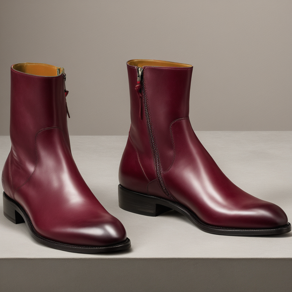 Burgundy Leather Draven Zipper Boots - AW24