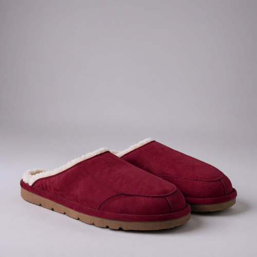 Burgundy Suede Leather Eliana Fur Lined Slippers