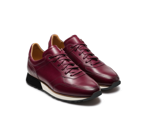 Burgundy Suede Leather Nausori Lace Up Running Sneaker Shoes Costoso Italiano