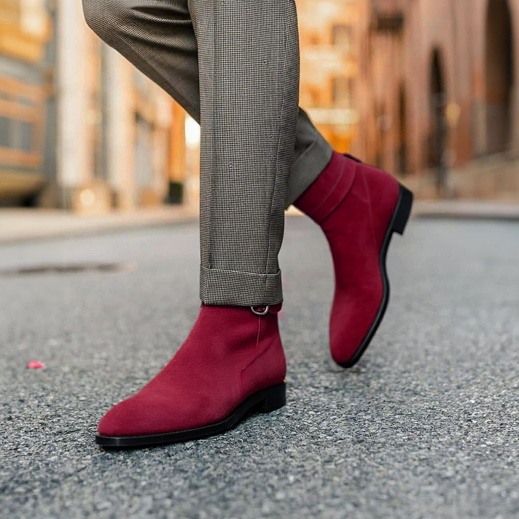 Burgundy Suede Leather Amarante Slip On Jodhpur Boots