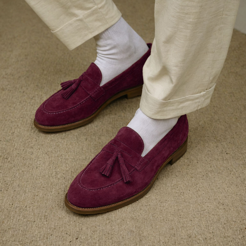 Burgundy Suede Belize Chunky Tassel Loafers - With Track Soles - AW24