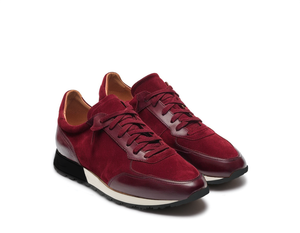 Burgundy Suede Leather Nausori Lace Up Running Sneaker Shoes