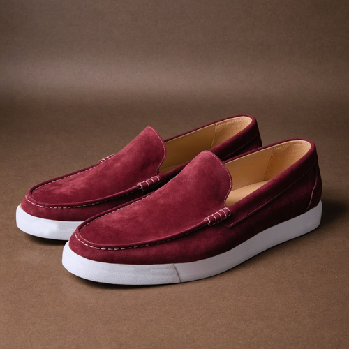 Burgundy Suede Leather Anthea Slip On Sneakers