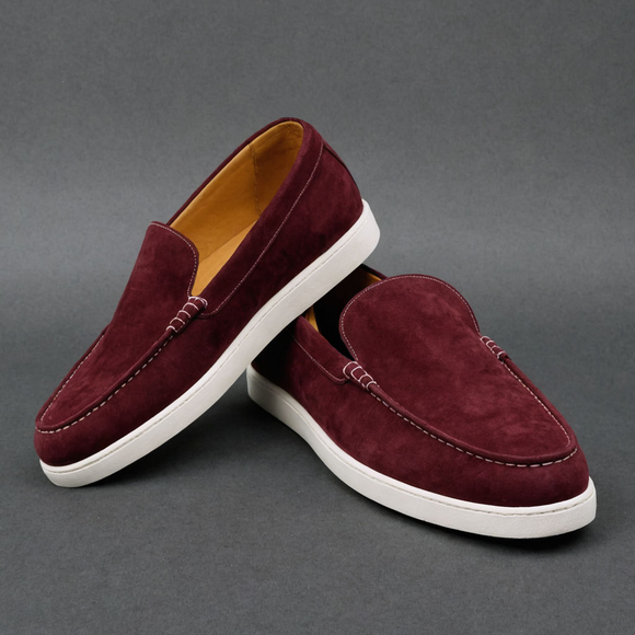 Burgundy Suede Leather Magnus Slip On Sneakers