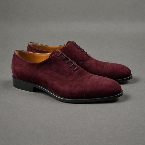 Burgundy Suede Leather Woodford Balmoral Toe Cap Oxfords - Formal Shoes