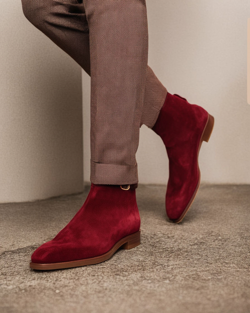 Burgundy Suede Leather Amarante Slip On Jodhpur Boots