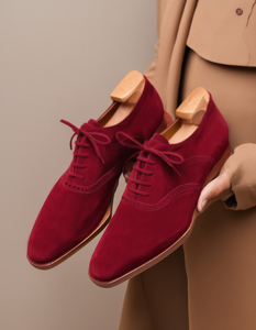 Burgundy Suede Leather Kratio Brogue Oxfords - Formal Shoes