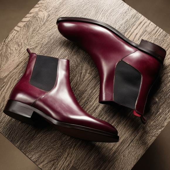 Burgundy Leather Seville Slip On Chelsea Boots