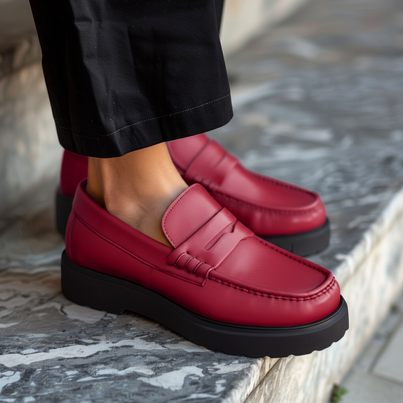 Burgundy Leather Aristide With Thick Sole Loafers