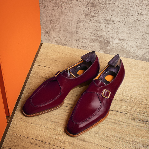Burgundy Leather Algarve Single Monk Straps - AW24