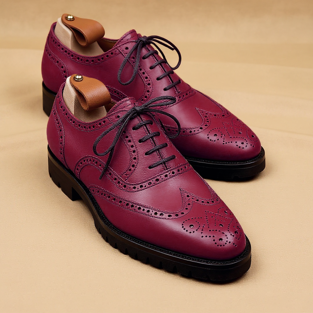 Burgundy Leather Rene Brogue Chunky Oxfords Shoes WORK EDITION