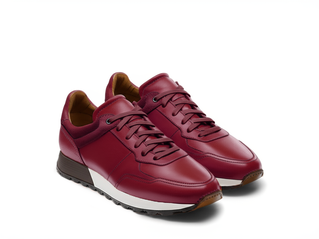 Burgundy Leather Nausori Lace Up Running Sneaker Shoes