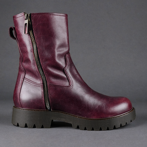 Burgundy Leather Massimiliano With Thick Sole Zipper Boots