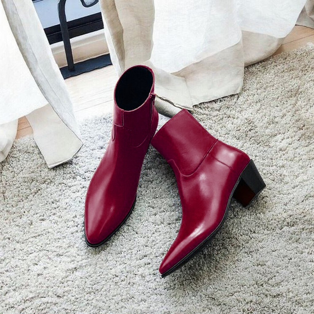 Burgundy Leather Fiorina Slip On Zipper Pointed Boots for Men - AW24